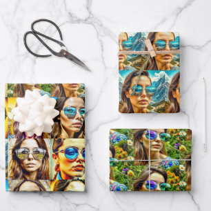 Coole Chicks in Sonnenbrille AI Art Geschenkpapier Set
