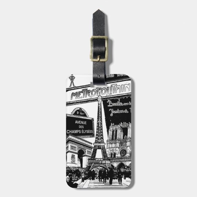 Coole Collage der Foto-Illustrationen von Paris Gepäckanhänger (Vorderseite vertikal)