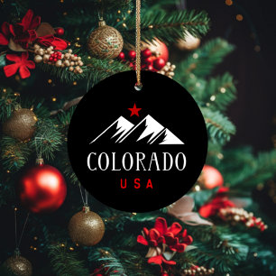 Coole Colorado USA Berge mit Stern in Dunkler Farb Keramik Ornament