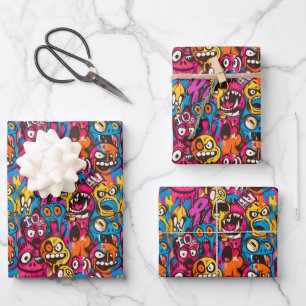 Coole Comic-Graffiti-Kachelmuster Geschenkpapier Set