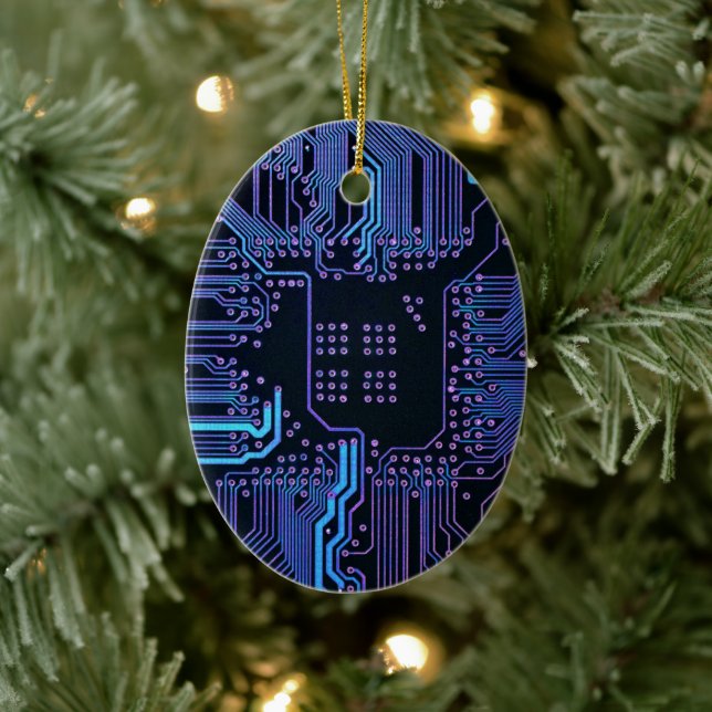 Coole Computerplatine blau Keramik Ornament (Baum)