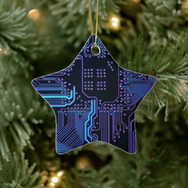 Coole Computerplatine blau Keramik Ornament (Baum)