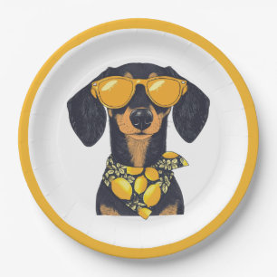 Coole Dackel-Hundesonnenbrille Zitronen Pappteller