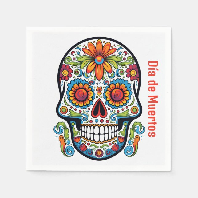 Coole Dia de Muertos Doodle Stil Calavera Schädel Serviette (Vorderseite)