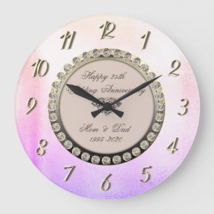 Coole Diamanten Metallisch  25. Hochzeitstag Große Wanduhr