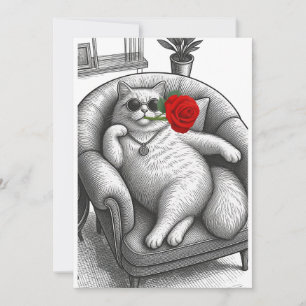 Coole dicke Katze mit roter Rose Vintage-Skizzenku Dankeskarte