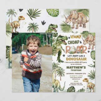 Coole Dinosaurier Jurassic Greenery Geburtstag Fot Einladung
