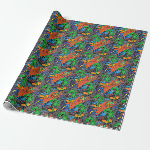 Coole Dinosaurier Skateboard Nahtloses Muster Geschenkpapier