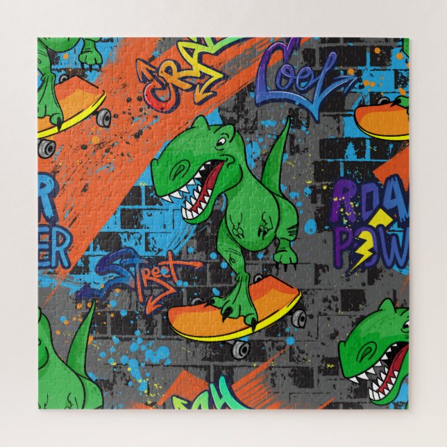 Coole Dinosaurier Skateboard Nahtloses Muster Puzzle (Vertikal)
