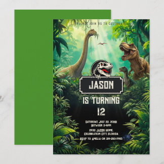 Coole Dinosaurier Welt Jurassic Grün Geburtstag Einladung