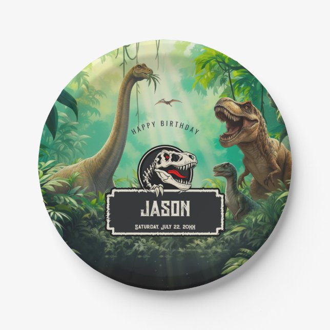 Coole Dinosaurier Welt Jurassische Grünanlagen Geb Pappteller (Vorderseite)