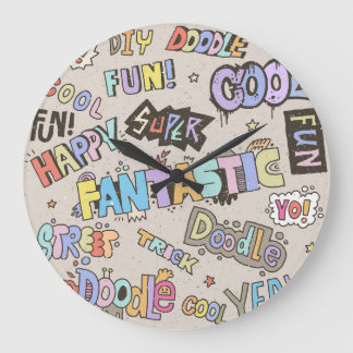 Coole Doodle Buchstaben Vintag Große Wanduhr