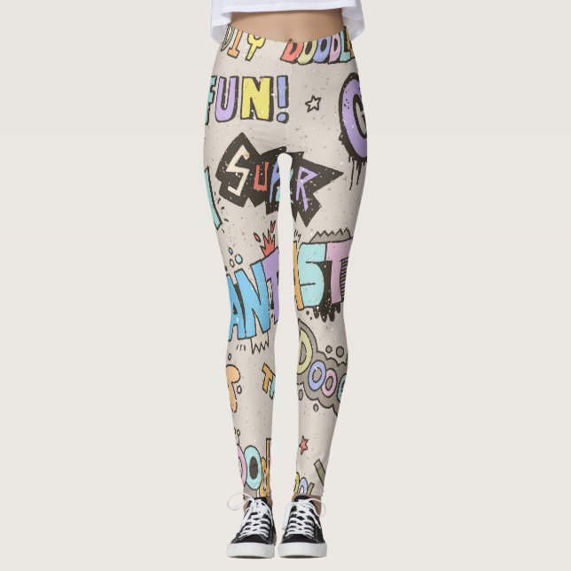 Coole Doodle Buchstaben Vintag Leggings (Vorderseite)