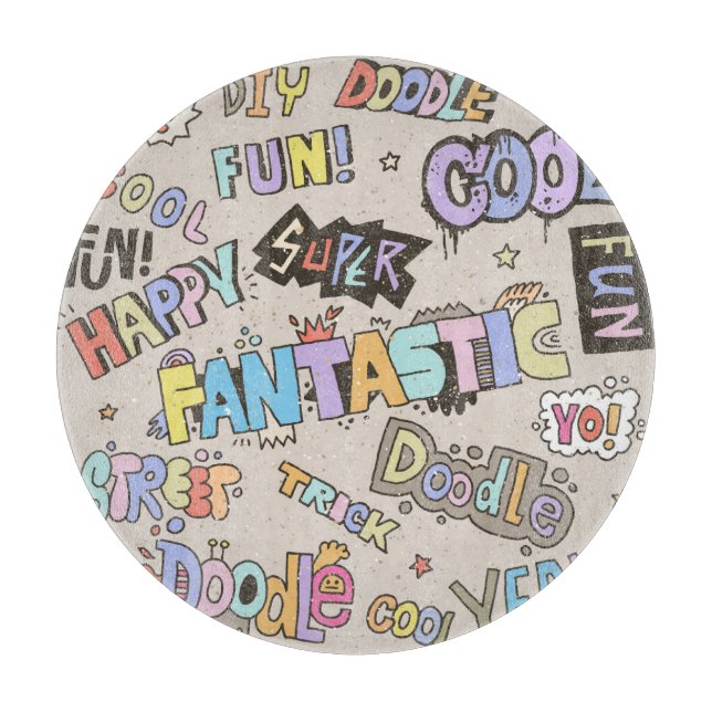 Coole Doodle Buchstaben Vintag Schneidebrett (Vorderseite)