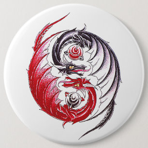 Coole Drache Yin Yang Tätowierung Button