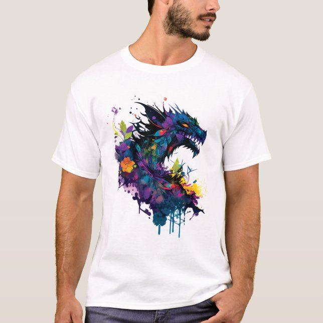 Coole Drachen Kunst T-Shirt (Vorderseite)