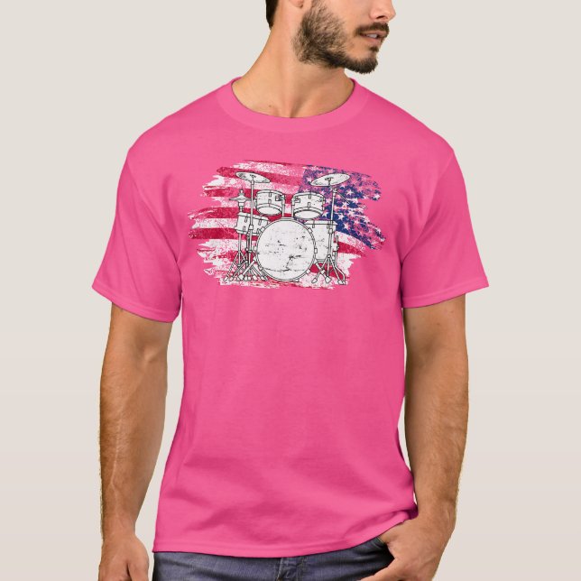 Coole Drummerkunst für Männer Frauen Amerika Flagg T-Shirt (Vorderseite)