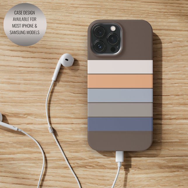 Coole dunkelblaue Beige Orange Grau Kunst Streifen iPhone Hülle (Von Creator hochgeladen)
