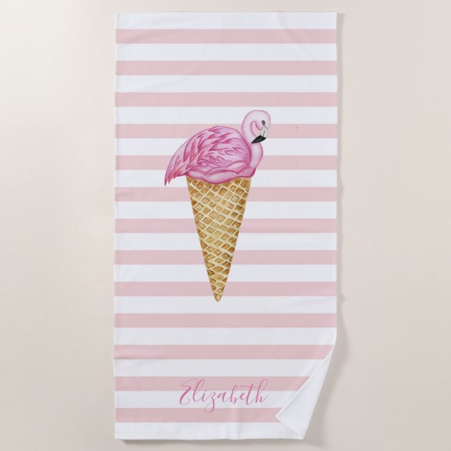 Coole Eiscreme Flamingo Rosa Streifen Strandtuch (Vorderseite)