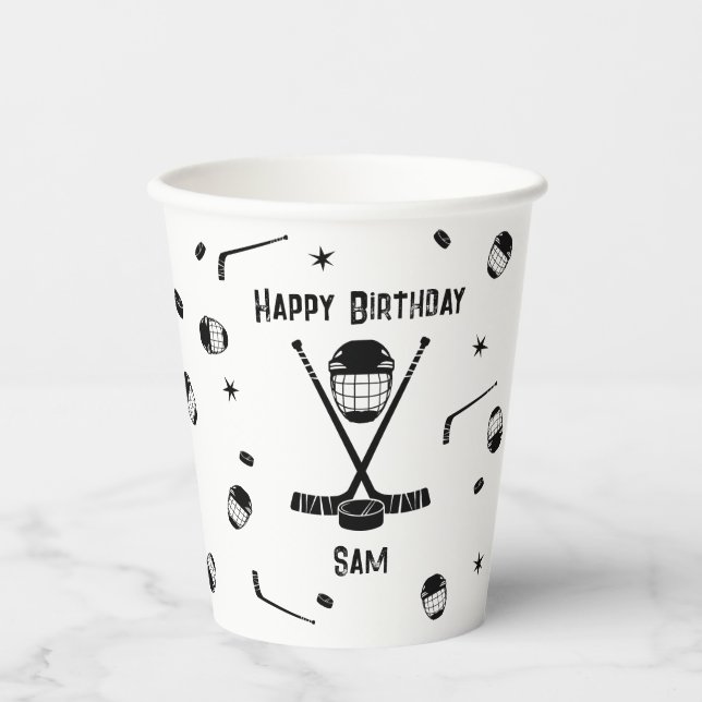Coole Eishockey Black und White Birthday Party Pappbecher (Vorderseite)