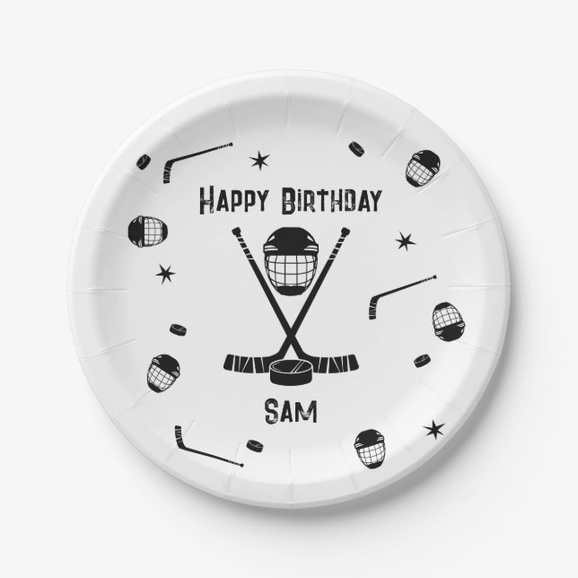 Coole Eishockey Black und White Birthday Party Pappteller (Vorderseite)