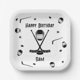 Coole Eishockey Black und White Birthday Party Pappteller