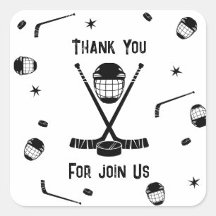 Coole Eishockey Black und White Birthday Party Quadratischer Aufkleber