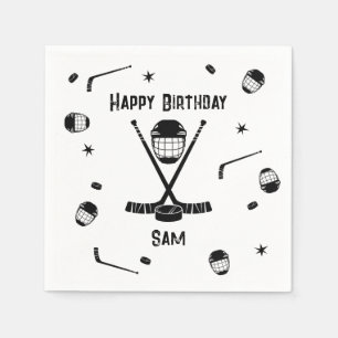 Coole Eishockey Black und White Birthday Party Serviette