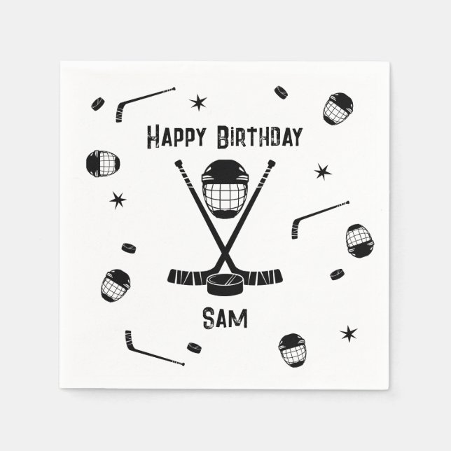 Coole Eishockey Black und White Birthday Party Serviette (Vorderseite)
