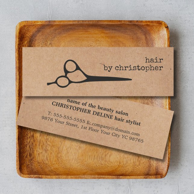 Coole Elegant Kraft Paper Black Scissor Haarstylis Mini Visitenkarte (Von Creator hochgeladen)