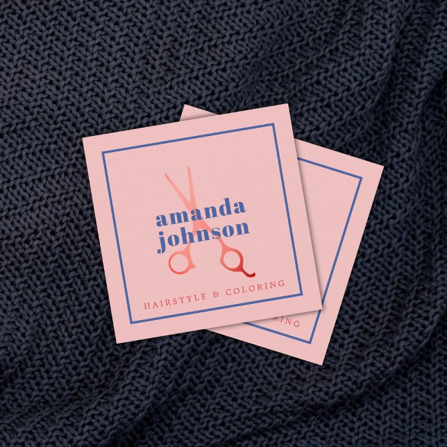 Coole Elegante Blaue Rose Schere Haarstylistin Quadratische Visitenkarte (Von Creator hochgeladen)