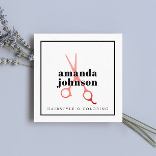 Coole Elegante Schwarz-weiße Scheren Haarstylistin Quadratische Visitenkarte