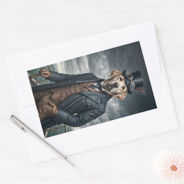 Coole Elegante Viktorianische Steampunk Labrador H Rechteckiger Aufkleber (Umschlag)