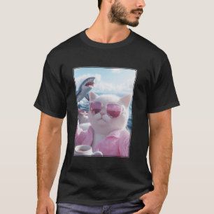 Coole entspannte Katze auf einer Jacht mit Hai Fun T-Shirt