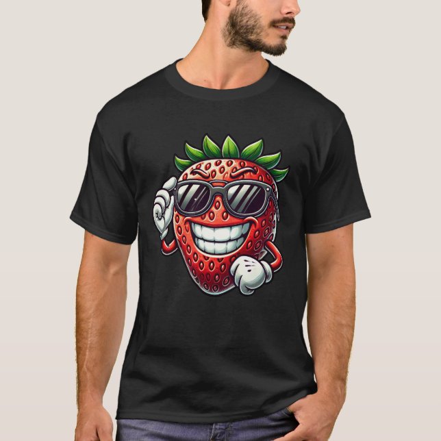 Coole Erdbeersonnenbrille Fruchtiges Design T-Shirt (Vorderseite)