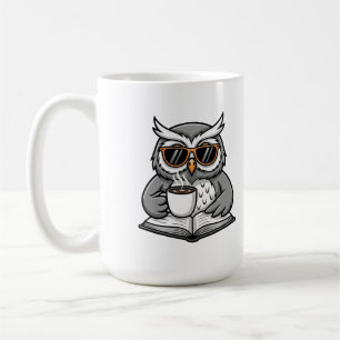 Coole Eule liest mit Kaffee Kaffeetasse