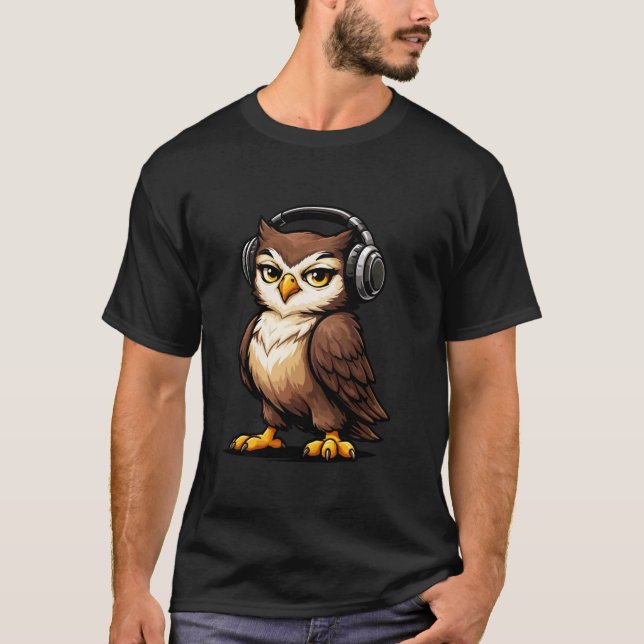 Coole Eulen-DJ-Maskottchen-Grafik T-Shirt (Vorderseite)