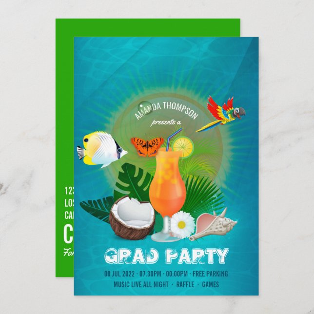 Coole Exotic Graduation Party Einladung (Vorne/Hinten)