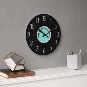 coole falsche Aufnahme Retro-Zeit Rock Roll Text h Große Wanduhr