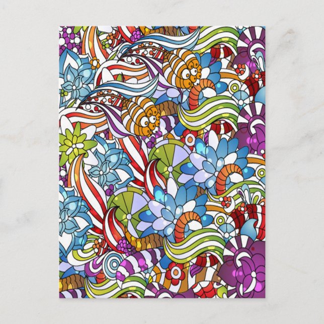 Coole farbenfrohe Blume Blätter Wirbel Felgen Punk Postkarte (Vorderseite)