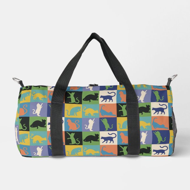 Coole, farbenfrohe Katzen auf Quiltplätzen Duffle Bag (Vorderseite)