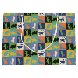 Coole, farbenfrohe Katzen auf Quiltplätzen Große Geschenktüte
