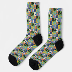 Coole, farbenfrohe Katzen auf Quiltplätzen Socken