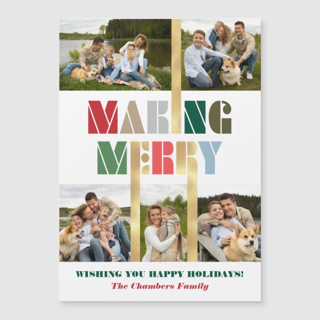 Coole, farbenfrohe Making Merry Multiphoto Magnetkarte (Vorderseite)