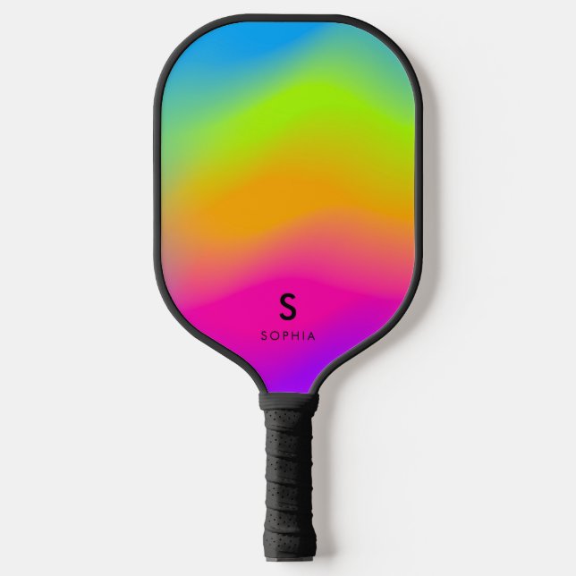 Coole, farbenfrohe Neon Bright Rainbow Gradient Pickleball Schläger (Vorderseite)