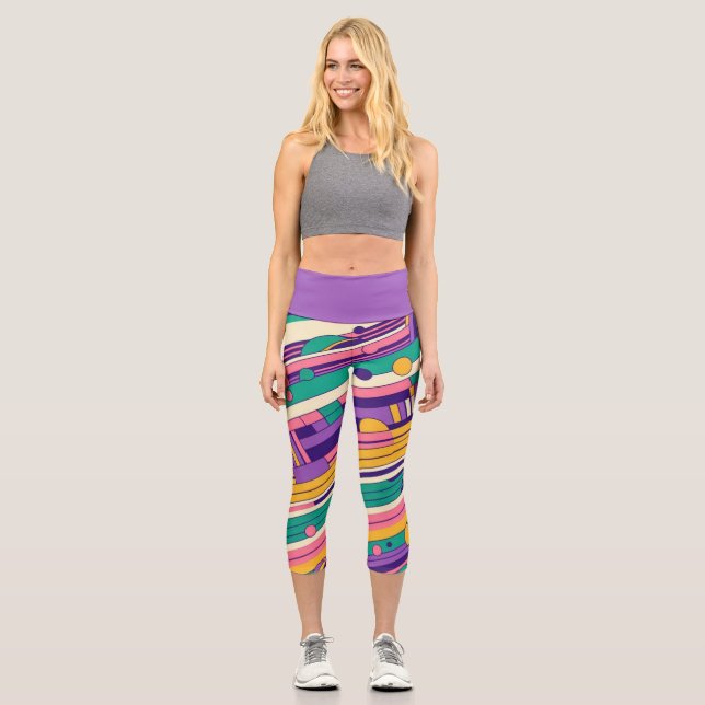 Coole, farbenfrohe Retro-Design der 80er/90er Capri Leggings (Vorderseite)