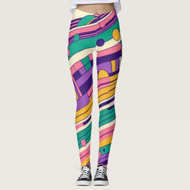 Coole, farbenfrohe Retro-Design der 80er/90er Leggings (Vorderseite)