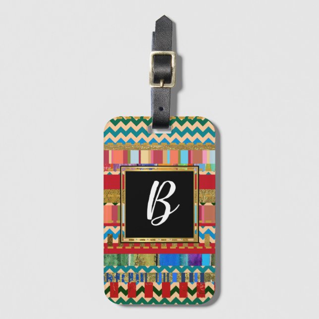 coole, farbenfrohe Streifen mit Monogramm Gepäckanhänger (Vorderseite Vertikal)