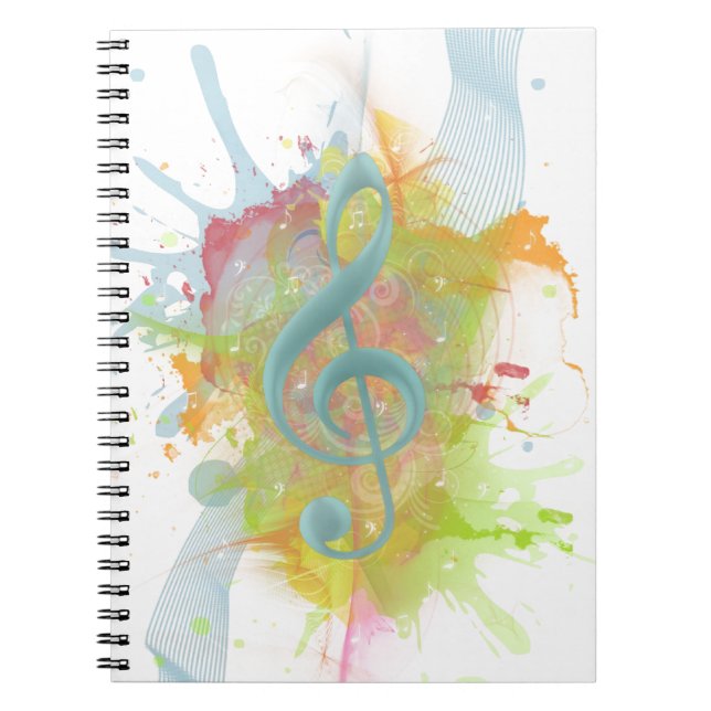 Coole farbige Aquarellfarben Spritzer Musiknoten Notizblock (Vorderseite)