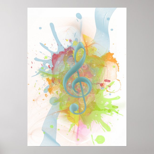 Coole farbige Aquarellfarben Spritzer Musiknoten Poster (Vorne)
